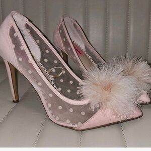 Betsey Johnson Blush Heels with Fluffy Accents